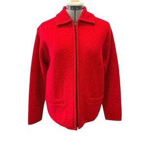 Lisa International Red‎ Boiled Wool Zip Up Jacket Small Collared Vintage Style